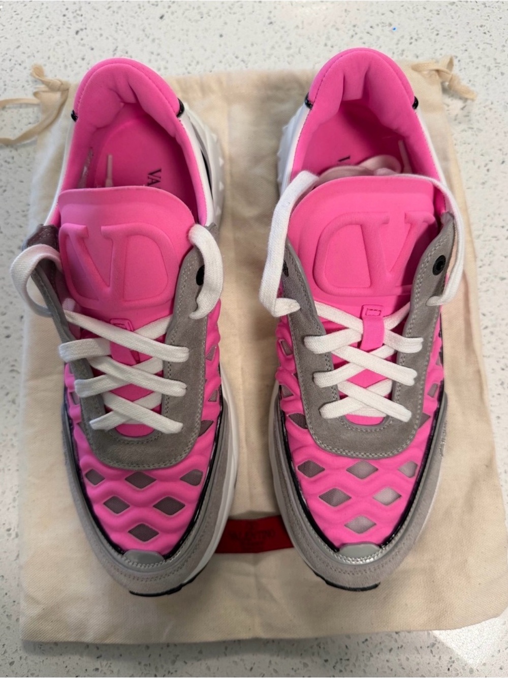 Valentino Garavani Women's Ready Go Runner Gray and Bright Pink Size 39.5